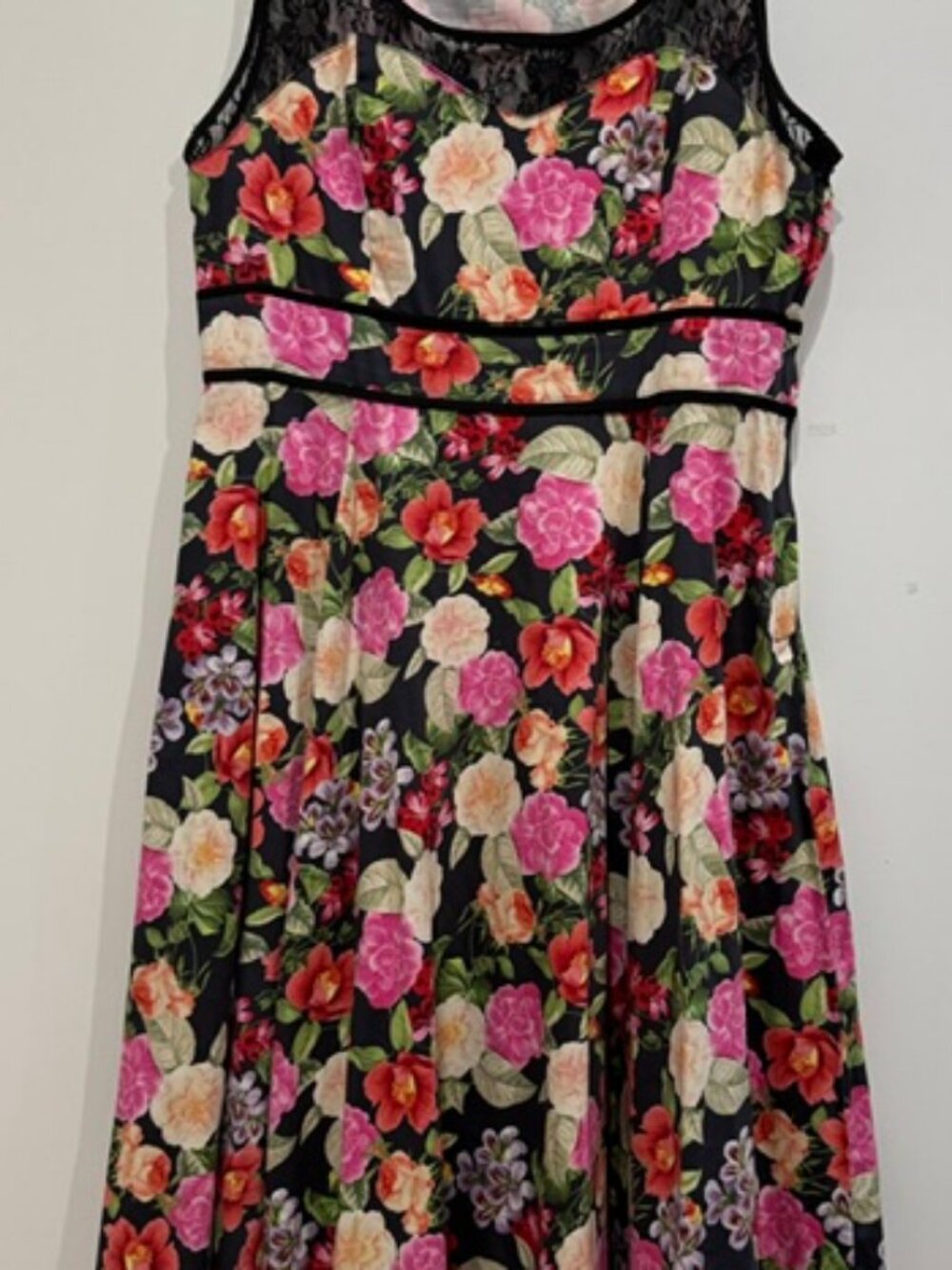 Hearts and Roses English Garden Party Romantic  Flower Swing Skirt Dress size 14